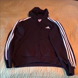Adidas Black Zip-Up Hoodie with White Stripes